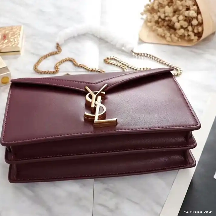 CHEAP Clasp Leather Cassandra In Laurent Smooth Burgundy Saint Gold Bag 0328